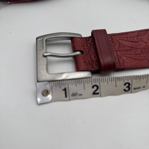 Lauren Ralph Lauren Embossed Red  Orange brownish Leather Belt W/ Silver Buckle - Picture 9 of 12